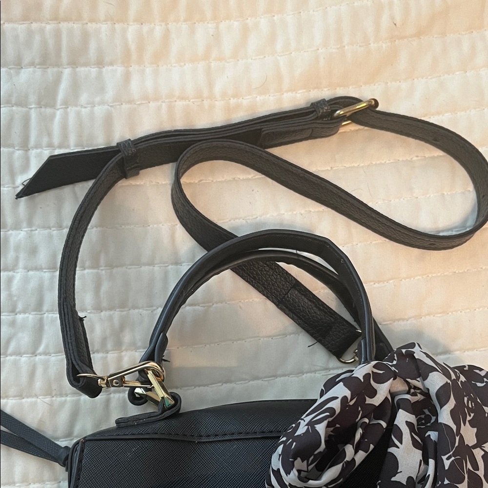 Steve Madden Black Satchel with Floral Scarf Accent Shoulder Bag - Picture 7 of 12